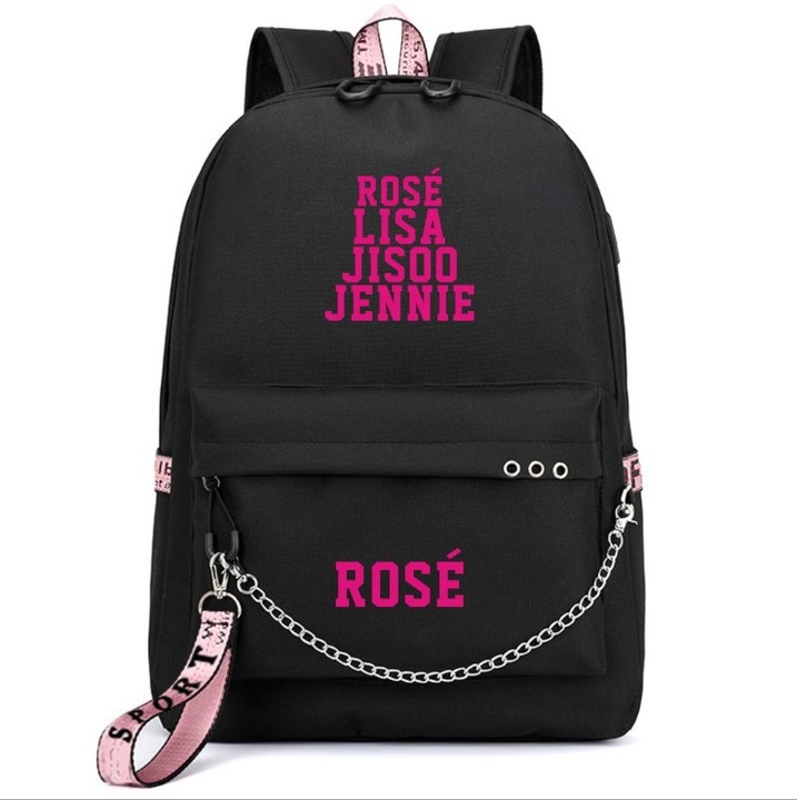 Rucsac scolar Black Pink, cu incarcare USB, 45x32x15cm, cu jack pentru casti