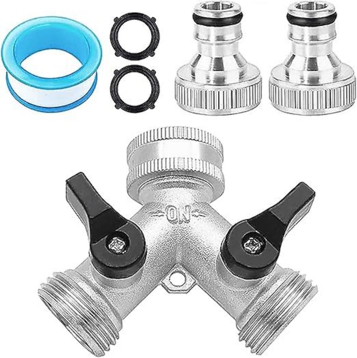 Distribuitor apa 2 cai, Y-splitter, din alama, 3/4 inch si 1/2 inch, pentru gradina, set
