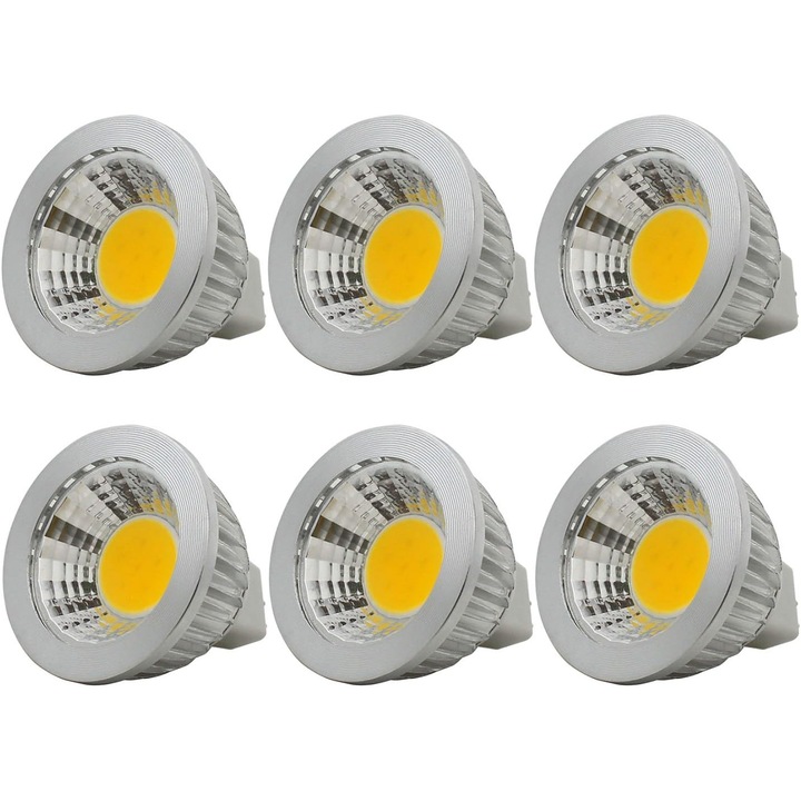 Set de 6 becuri LED MR16 3W, alb cald, 50x52mm