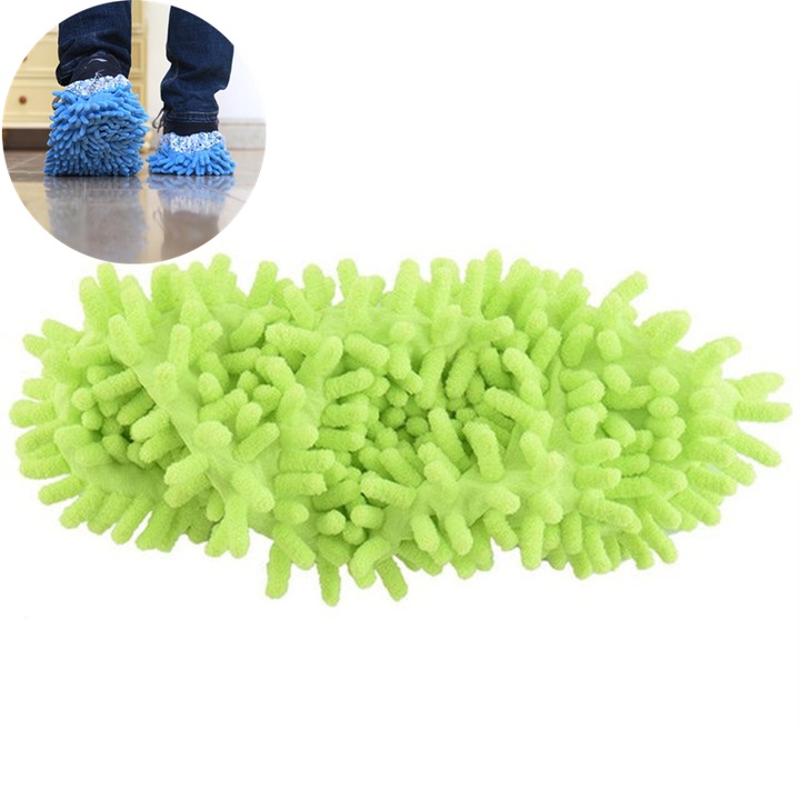 Papuci mop pentru curatarea podelelor, verde, 30x12cm, set 1 pereche
