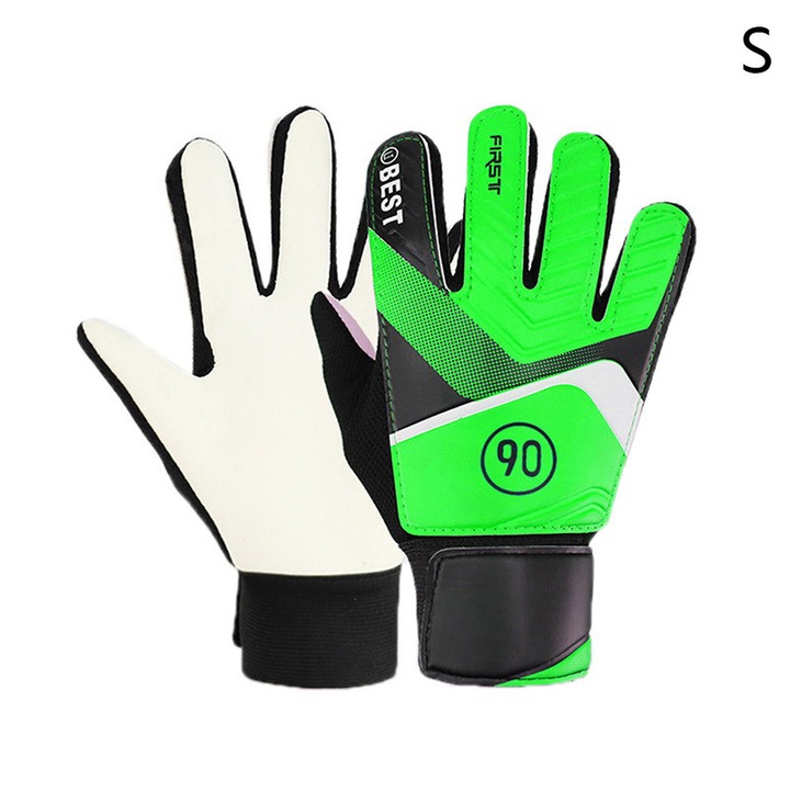 Manusi de fotbal pentru copii, verde, set de 1 pereche, marimi S, M, L, material latex si PU