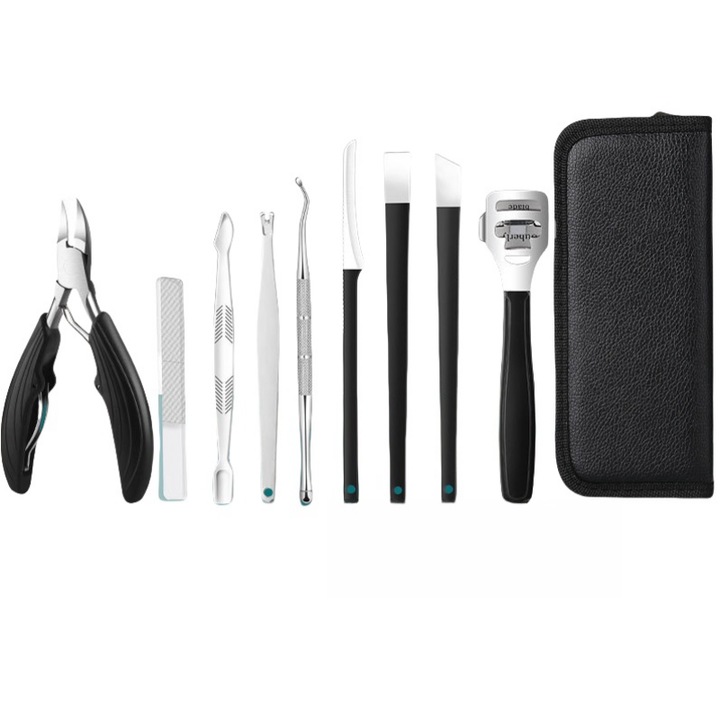 Set de unghiere si clesti pentru corectarea unghiilor incarnate, 10 piese, negru, 13x5.5x1.5 cm