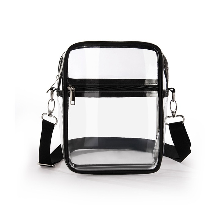 Átlátszó táska, S, 20x15x5cm, fekete, PVC-ből, vízálló, állítható pánttal