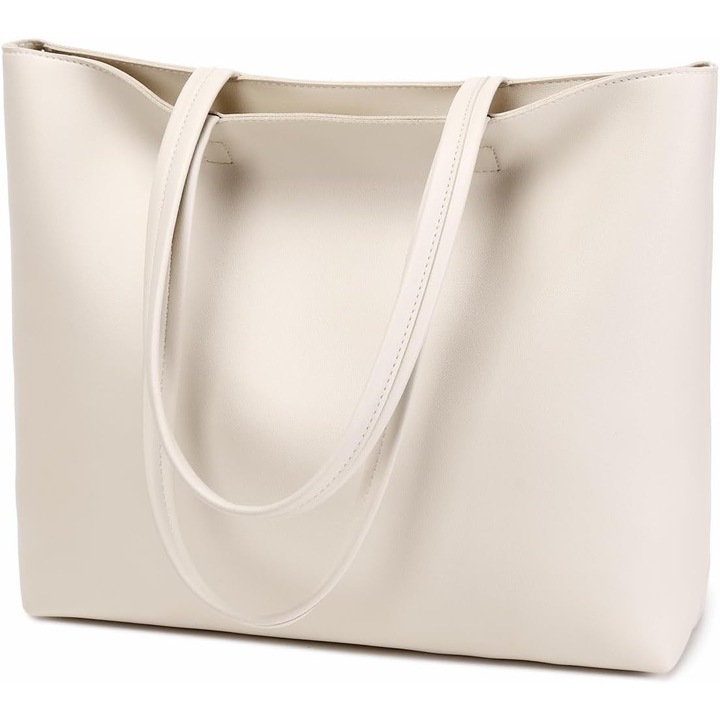 Női műbőr, vízálló, cipzáros tote táska, 38x10.5x30cm, bézs