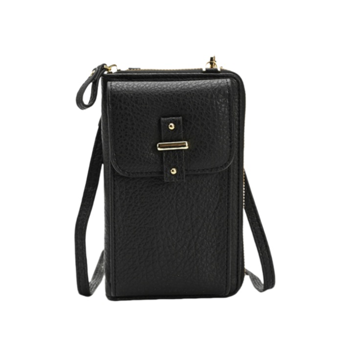Függőleges bőr táska, fekete, 17.5x10.5x5cm, telefonhoz, kiegészítőkhöz