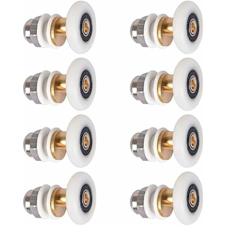 Set rola pentru usa de dus, diametru 27 mm, cu mecanism cu arc, 8 buc