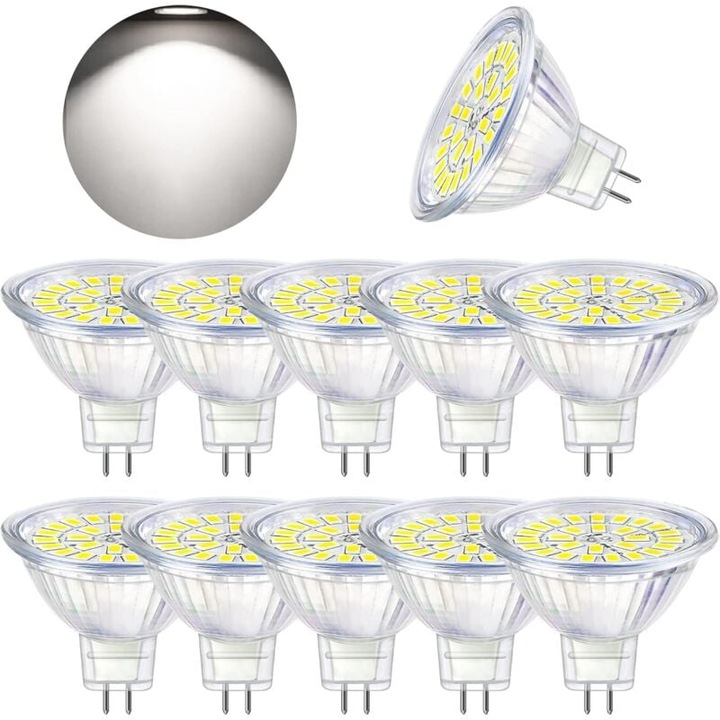 Комплект LED крушки GU5.3, 3W, 6000K, 120°, 10 броя, Енергиен клас F