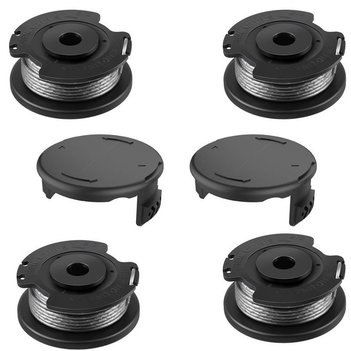 Set 4 bobine de taiere cu capac protector pentru trimmer Bosch, 7.5x7.5x3.1cm, 1.6mm, 6m, negru