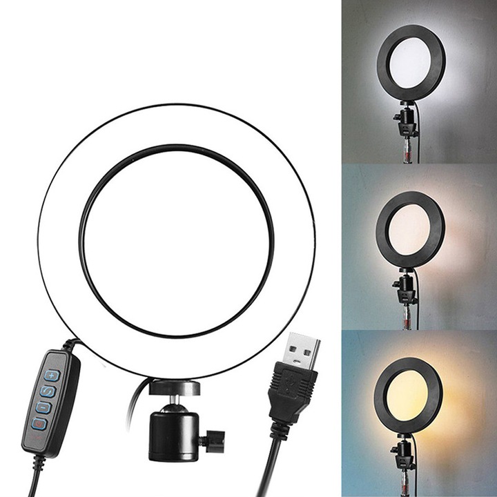 Lampa LED Ring Dimmabila 14.5cm, 3 Culori, Control Manual, USB