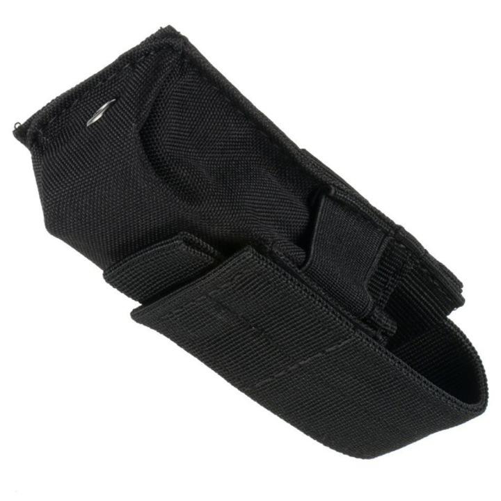 Geanta tactica pentru lanterna, 600D Oxford, impermeabila, compatibila cu sistem Molle, 14x5.5x4cm, neagra