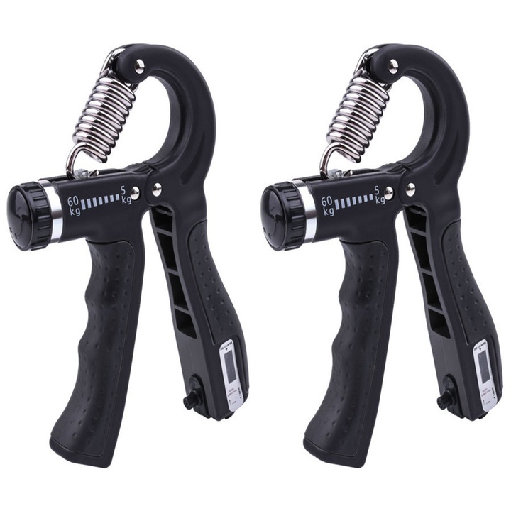 Set de gripuri pentru maini cu rezistenta ajustabila 5-60 kg, 2 bucati, negru, 16.5x10cm