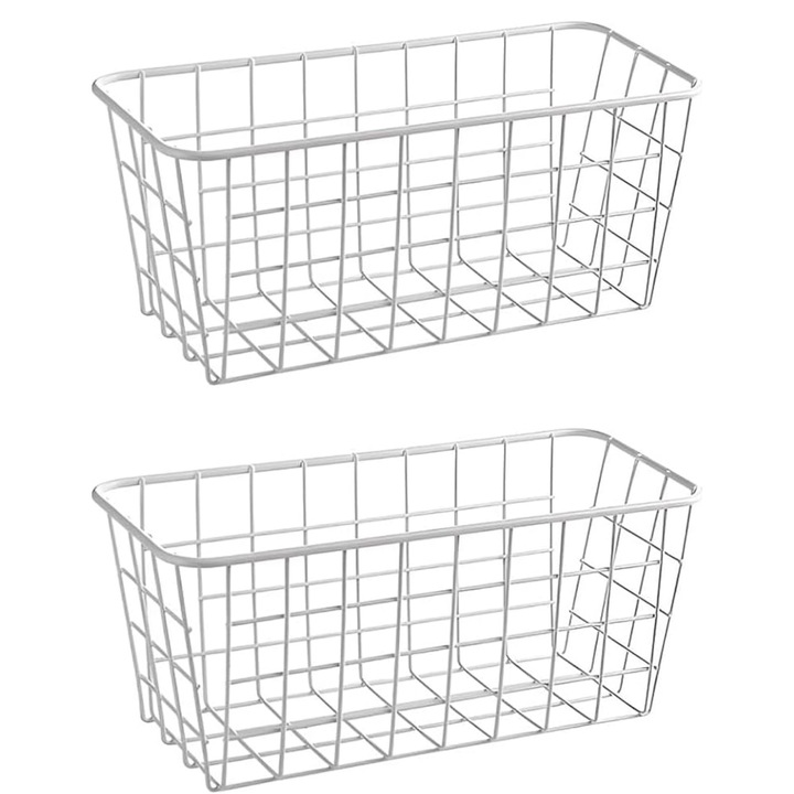 2 db fém tárolókosár készlet, ComResi, fehér, 21x16x9cm