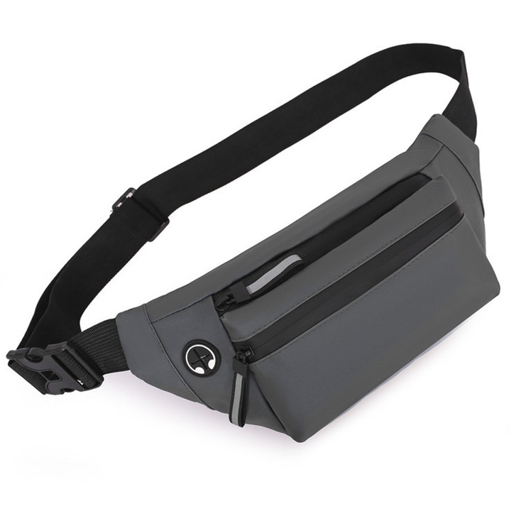 Állítható, vízálló deréktáska, különleges kialakítás, szürke/fekete