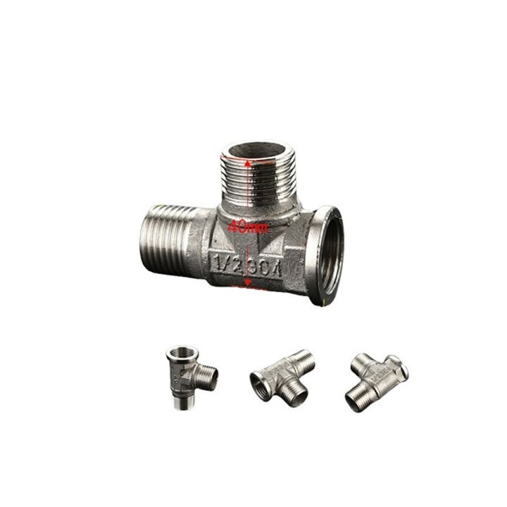 Racord T din inox, 3 cai, rezistent la coroziune