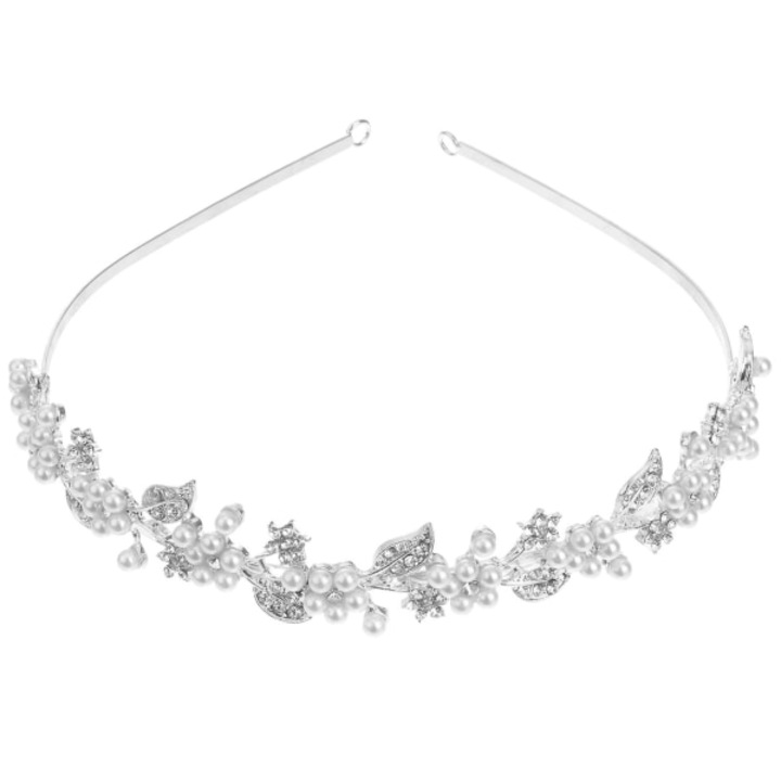 Tiara de nunta cu perle si strasuri, argintie, 14.5x13cm