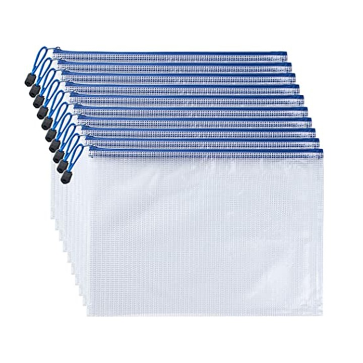 Set de 12 mape transparente pentru documente A4, cu fermoar, din PVC