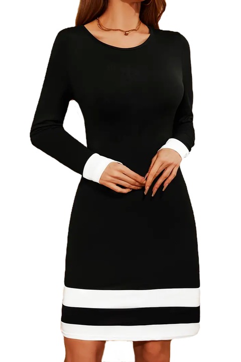 Rochie office scurta cu accente contrastante, maneci lungi, rochie de birou