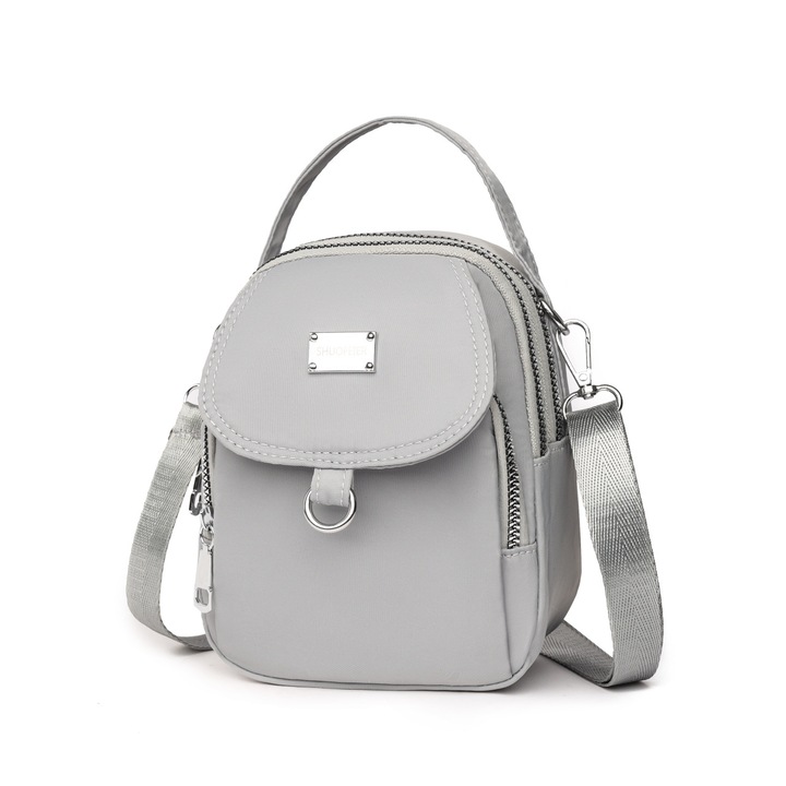 Női crossbody táska, három rétegű, szürke, 19x15x8cm