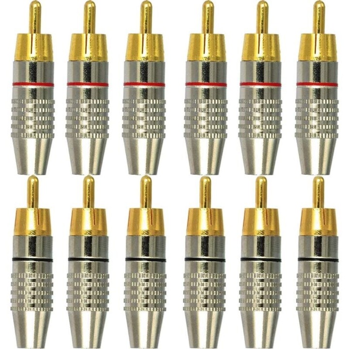 Conectori RCA tata set 12 bucati, metal, finisaj aurit