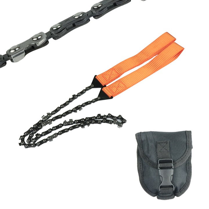 Преносим ръчен верижен трион, 103см, стомана манган 65, включен калъф, оранжево/сребристо