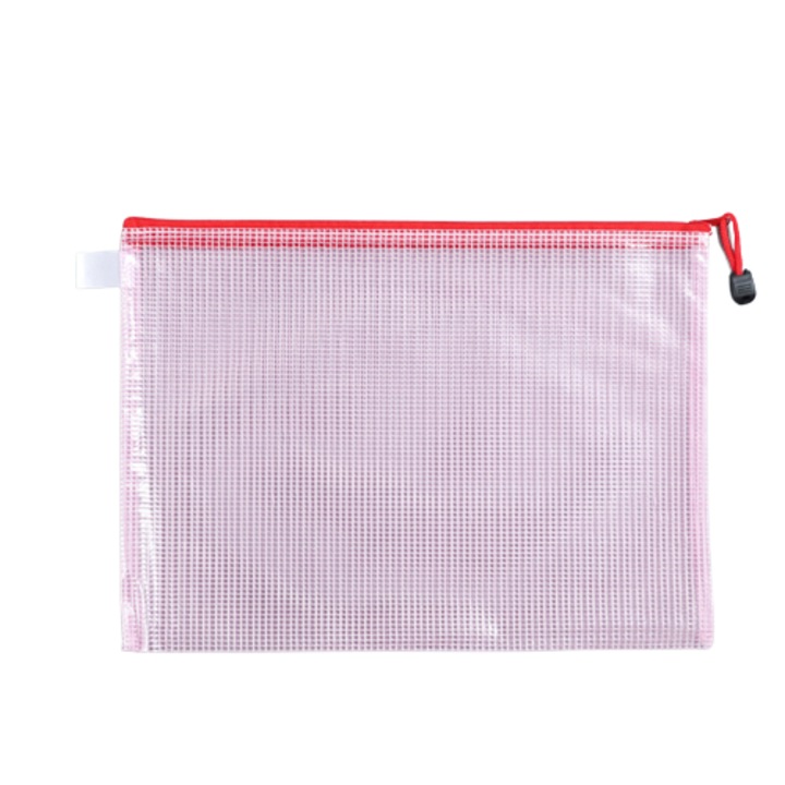 Set de 12 genti documente, din plastic cu fermoar, rosii, 23.5x17.5x0.24 cm