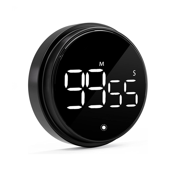 Timer digital magnetic cu display LED mare, negru, 8.1x8.1x2.6 cm