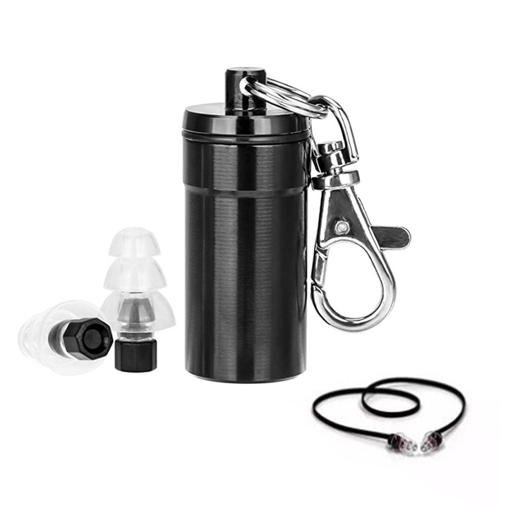 Dopuri de urechi pentru anularea zgomotului, 1 pereche, negru, 2.4x1.3cm, 2.2x6.7cm, set cu carcasa din aluminiu