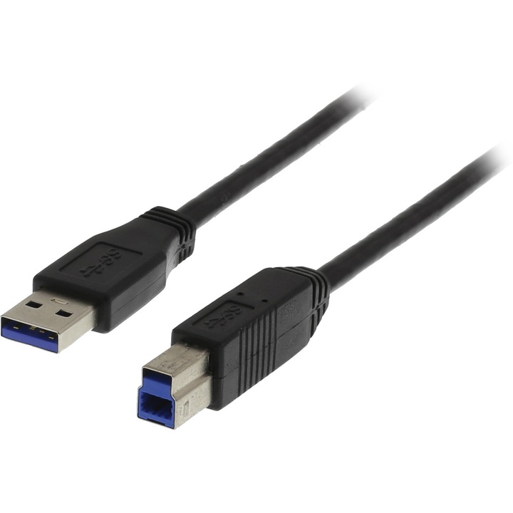 USB 3.0 kábel, 2m, fekete, A típusú dugó - B típusú dugó