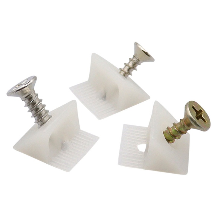 Set 100 bucati suport pentru sertare, plastic alb, dimensiuni 1.6x0.65cm/1.5x1.3x0.92cm