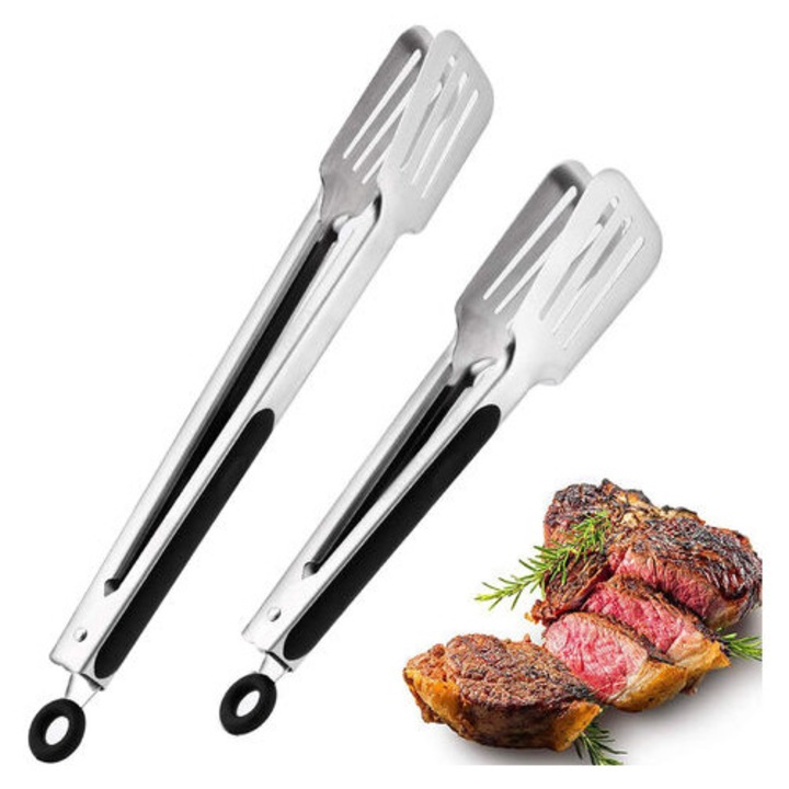 Polonice de bucatarie, set 2 bucati, otel inoxidabil, manere din silicon antiderapant, 23x30cm