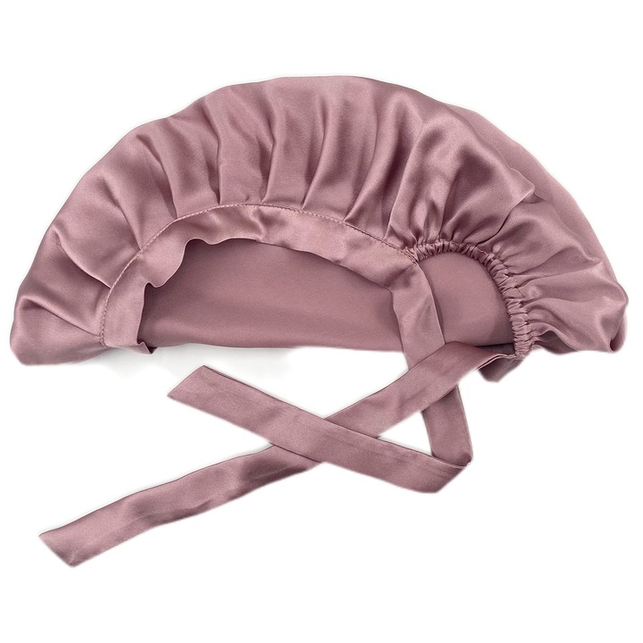 Caciula de noapte din matase de dud, roz, dimensiune unica, elastic moale, protejeaza parul