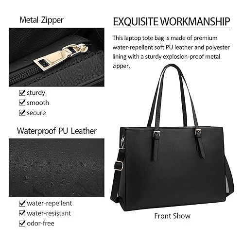 Geanta laptop dama, piele PU impermeabila, negru, 42x14.5x32cm