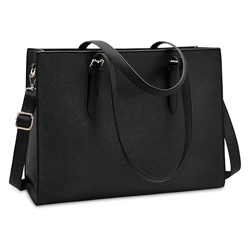Geanta laptop dama, piele PU impermeabila, negru, 42x14.5x32cm