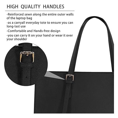 Geanta laptop dama, piele PU impermeabila, negru, 42x14.5x32cm