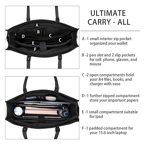 Geanta laptop dama, piele PU impermeabila, negru, 42x14.5x32cm