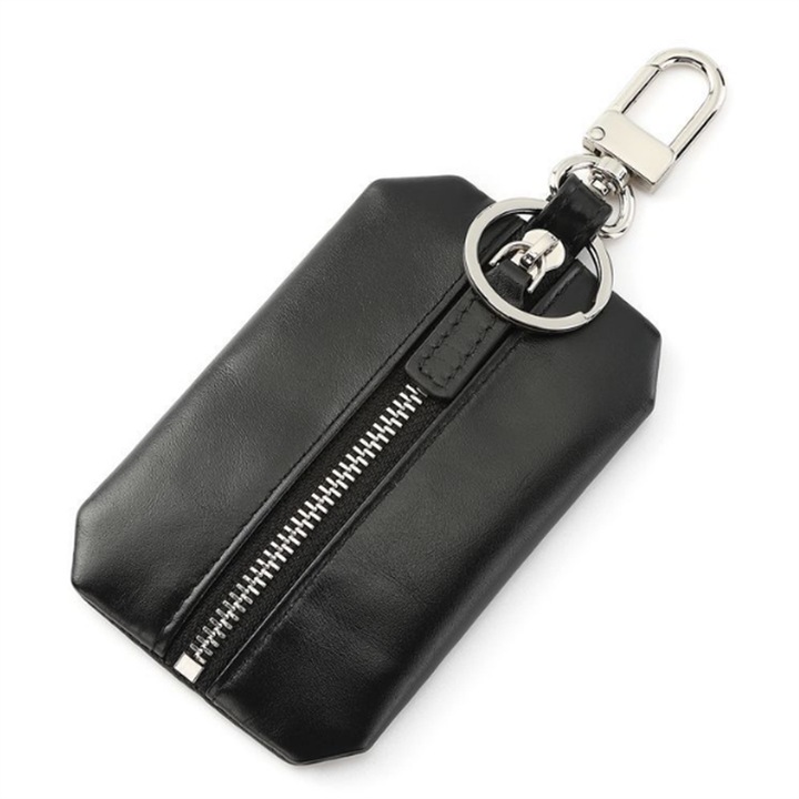 Fekete, természetes bőr sport erszény, 11x7x1 cm, többfunkciós használat