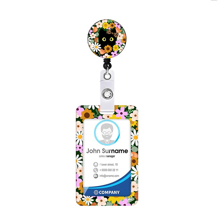Suport ID cu design de lenes, retractabil, 11x7x0.5cm, multicolor, set cu yo-yo si lanyard