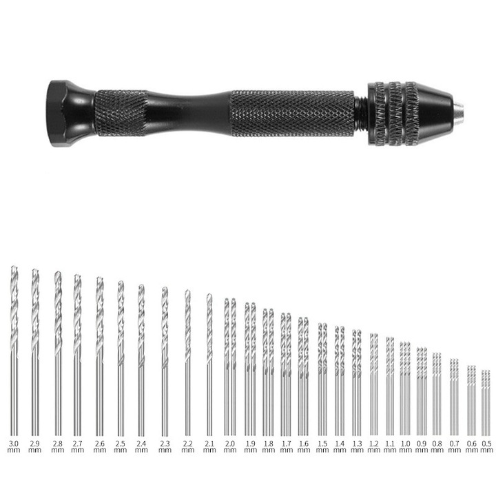 Set de burghie mini 49 PC, 0.5-3.0mm, pentru lemn, PVC, plastic, 9x1.5x1.5cm