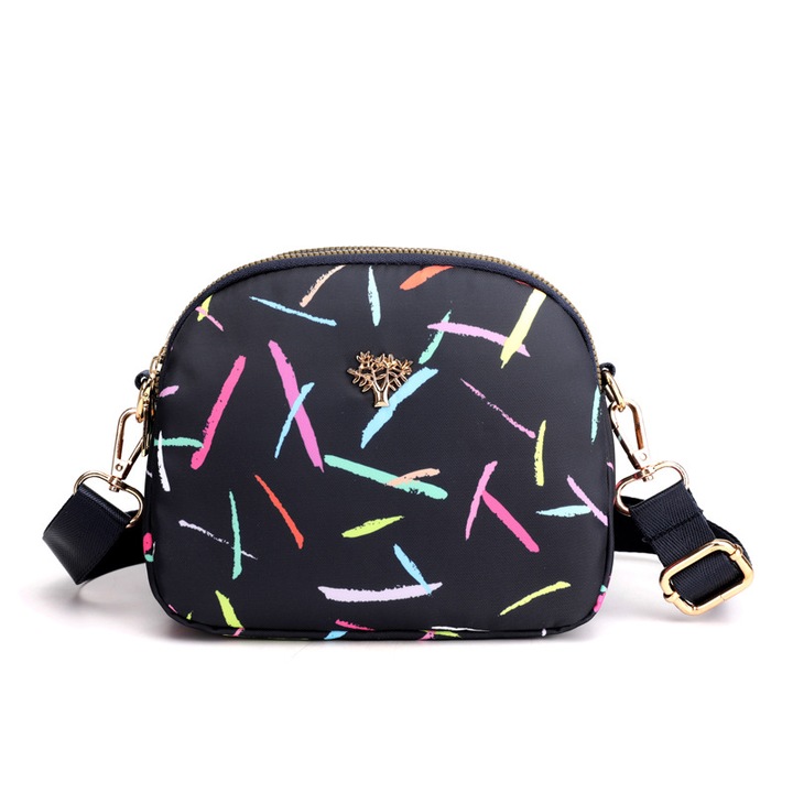 Többfunkciós crossbody táska, nylon, több rekeszes kialakítás, vízálló, 19x15x6cm, sötétkék