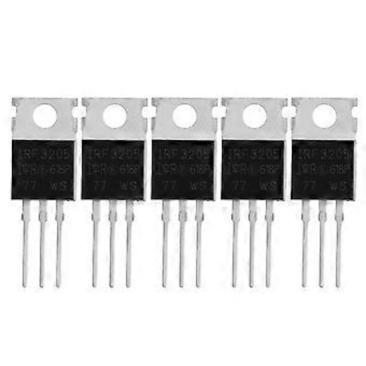 Set 5 tranzistori MOSFET IRF3205PBF TO-220, 2.9x1x0.4cm, argintiu/negru