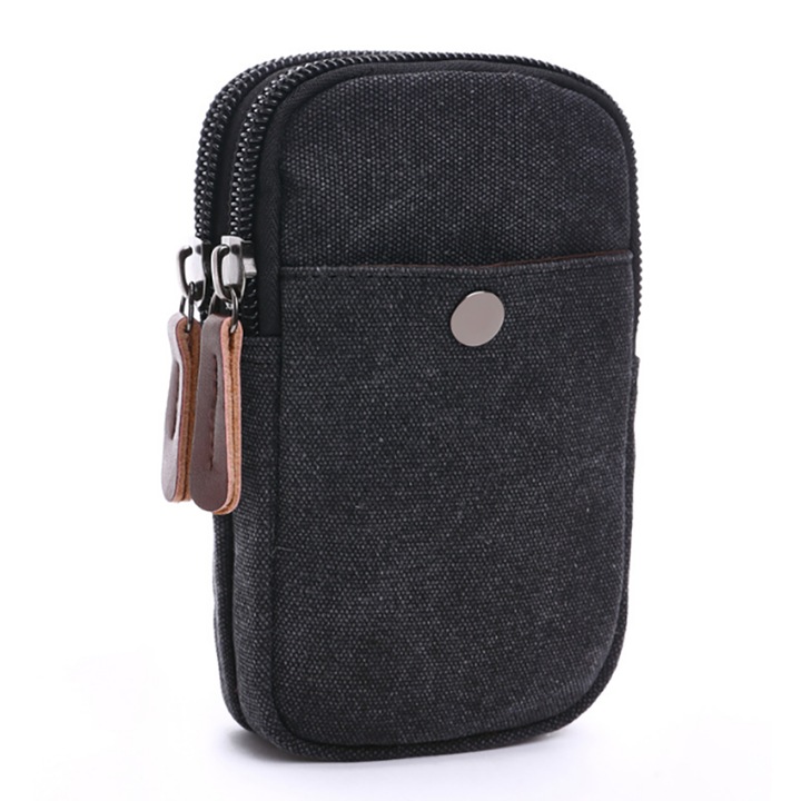 Multifunkcionális vászon sporttáska, fekete, 18x11x4 cm