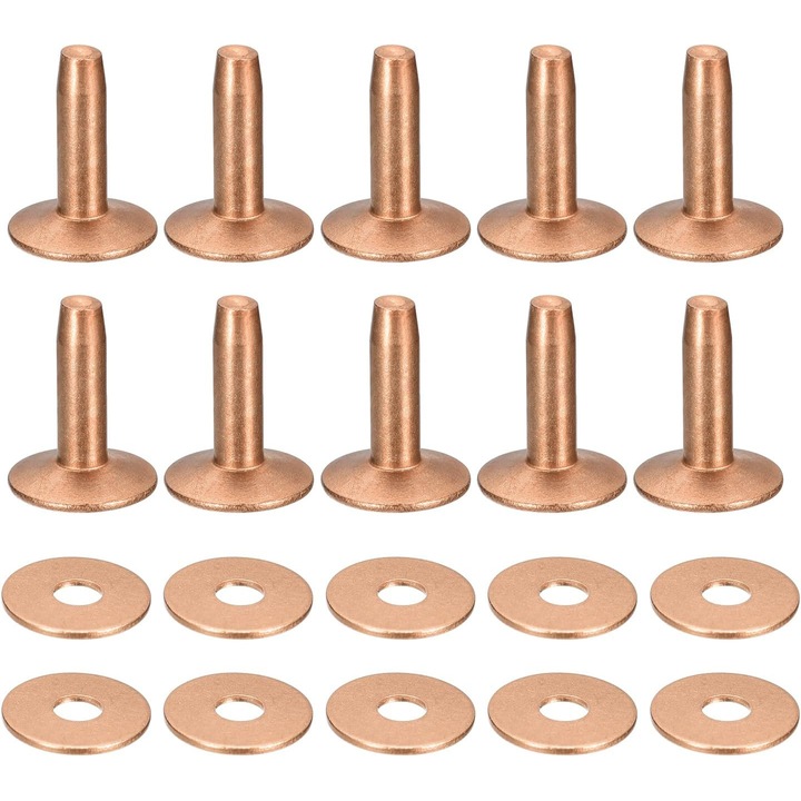 Set 10 nituri si saibe din cupru, 10x3.3x14mm, pentru lucrari din piele