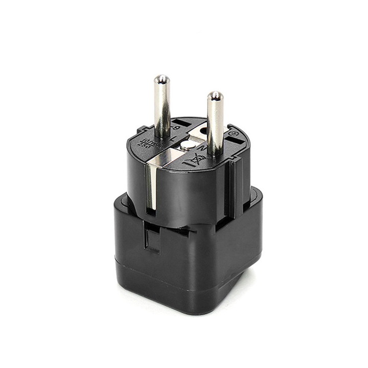 Adaptor de calatorie compact, convertor European, 8x7x5cm, negru