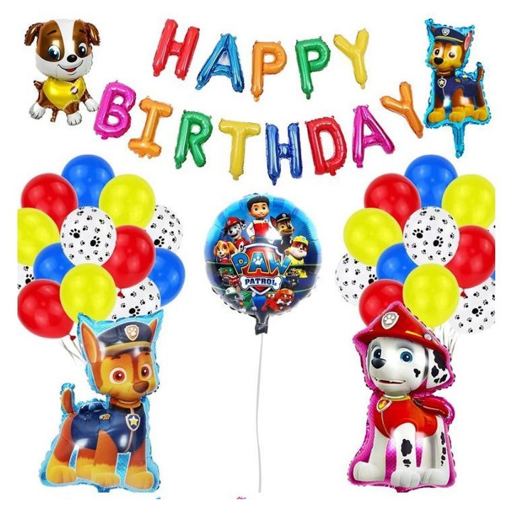 Gyermek Party Lufi Készlet, Mancs Őrjárat, 4 Alumínium Kutya Lufi, 40 Latex Lufi, Többszínű