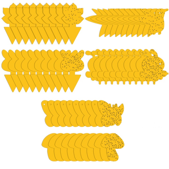 Capcane adezive pentru insecte, 60 bucati, galbene, 12.5x8 cm