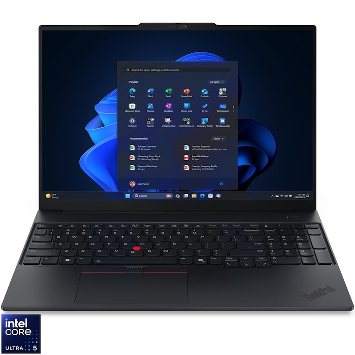 Лаптоп Lenovo ThinkPad E16 Gen 3 с процесор Intel Core Ultra 5 225U до 4.8GHz, 16" WUXGA, IPS, 16GB DDR5 RAM, 512GB SSD, Intel Graphics, Без ОС, Черен