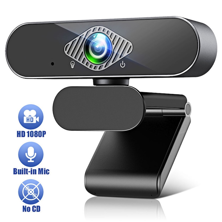 ATOPDREAM 1080P уеб камера, микрофон с шумопотискане, 360° въртене, USB