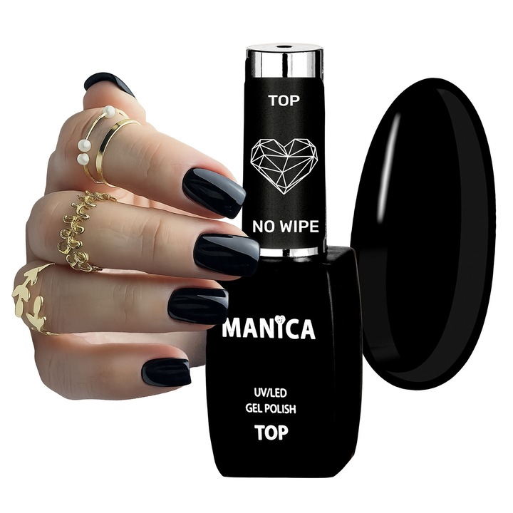 Oja hibrida Manica Top No Wipe 10ml, UV/LED, aplicare usoara, rezistenta 3 saptamani