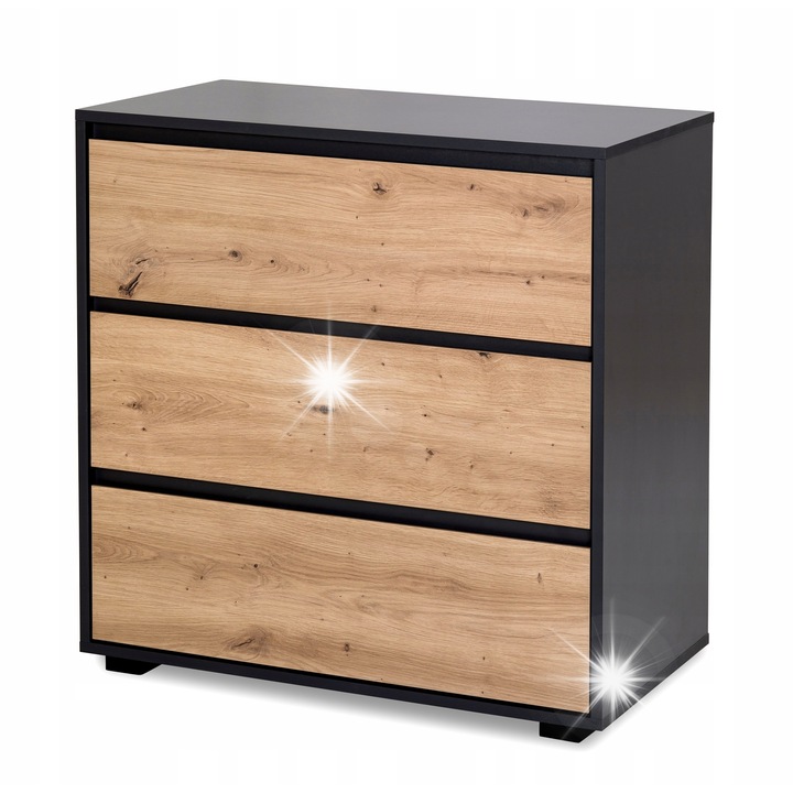DALIA komód 3 fiókkal, antracit-dabra, 80x81x45 cm, szett