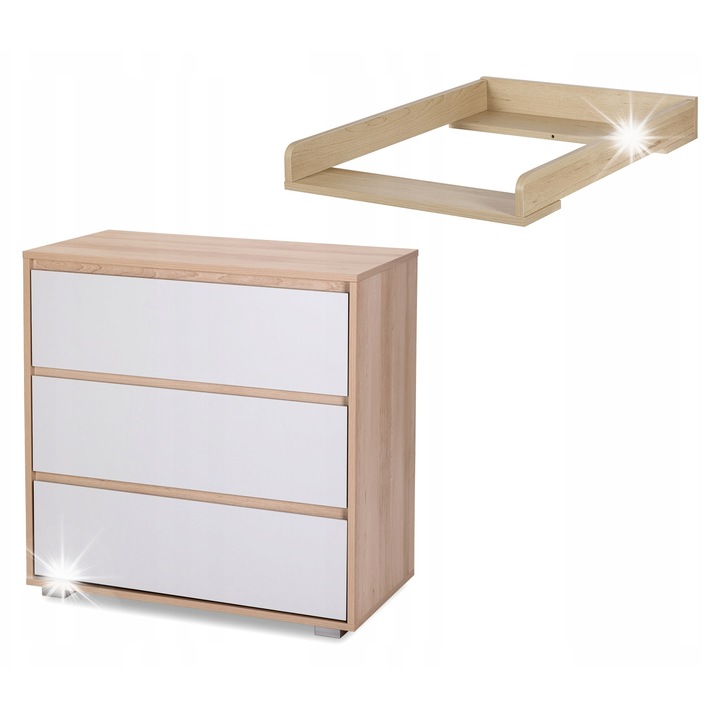 3 fiókos komód pelenkázó feltéttel, LittleSky Dalia, bézs/fehér, 80x81x45cm